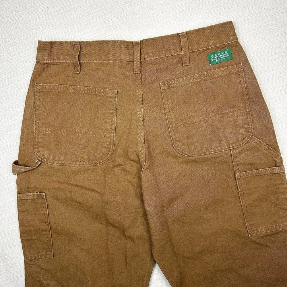 All Caps Studio Carhartt Canvas Carpennter Pants Men 31x31 Tan Distressed Script